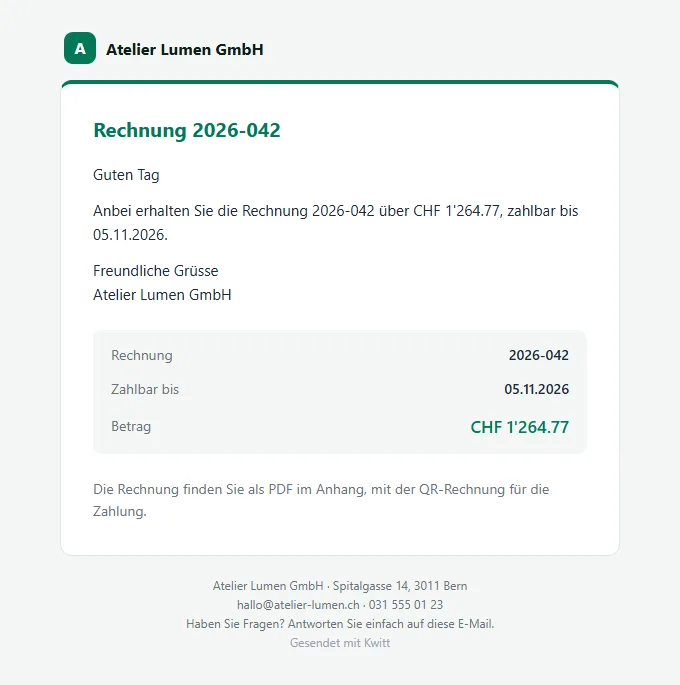 E-Mail, wie der Kunde sie erhält: Die E-Mail mit der Rechnung