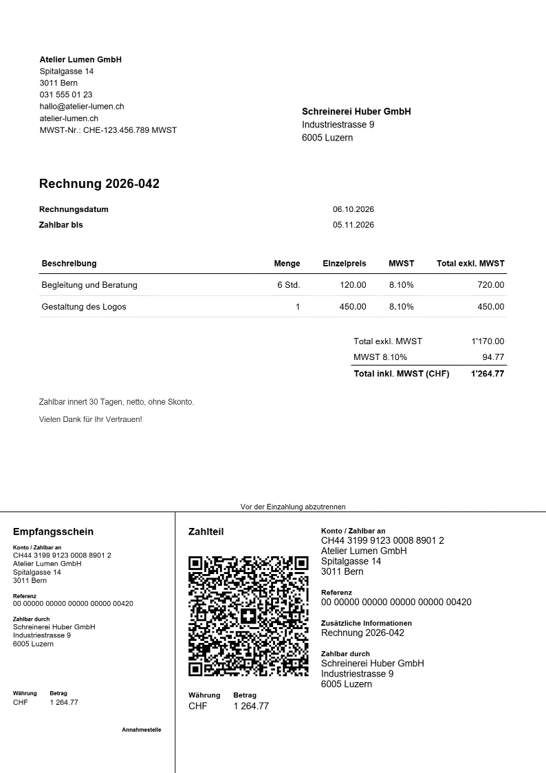 Beispielrechnung, Layout Klassisch