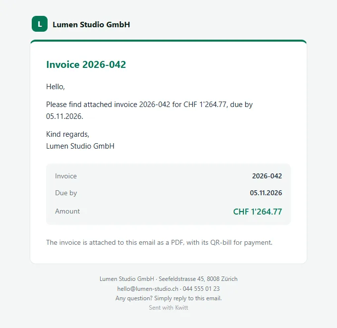 Email as the client receives it: The email with the invoice