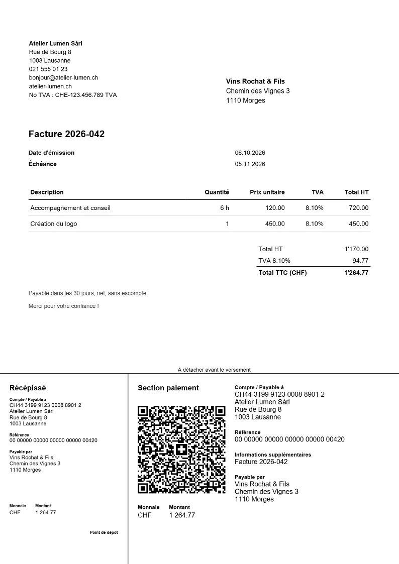 Facture d’exemple, mise en page Classique